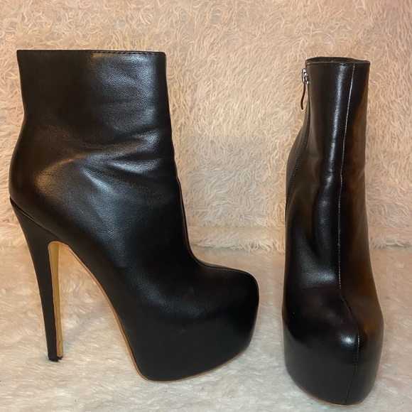 Black Faux Leather | Platform Pump | Six Inch Heeled Bootie - Picture 8 of 12